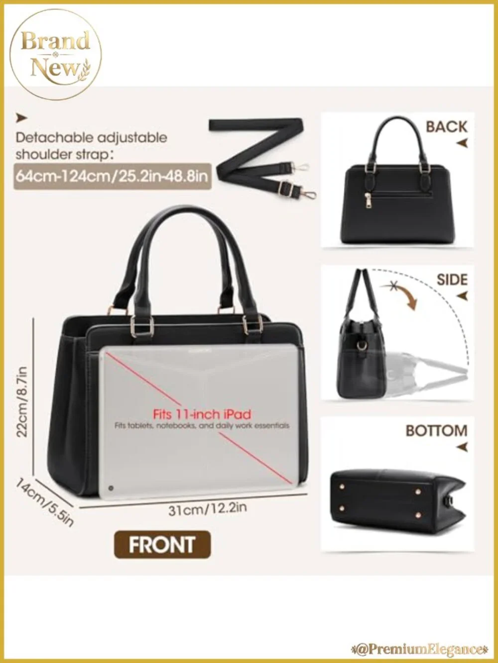 Structured Satchel Purse, Waterproof PU Leather Work Handbag with Bowknot, Fits